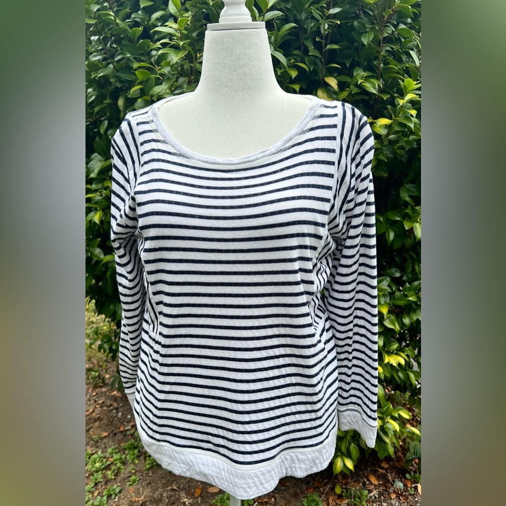 100% Cotton Blue & White Striped Sweatshirt Talbots Size L